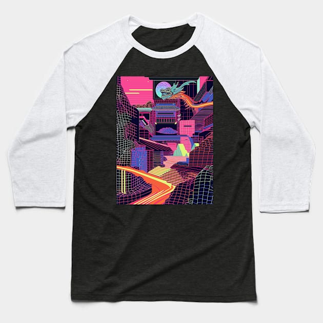 neon valley flight of the digital dragon Baseball T-Shirt by bulografik